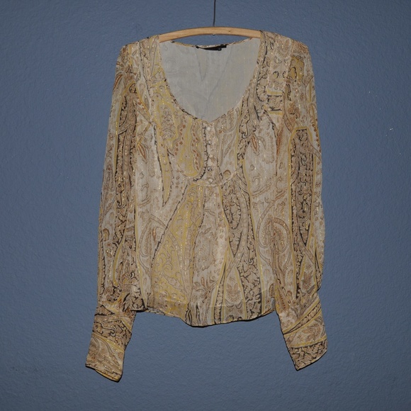 BCBGMAXAZRIA Gold Metallic Stripe Paisley Blouse - Picture 4 of 6